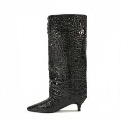 Kitten Heel Crocodile Pattern Boots