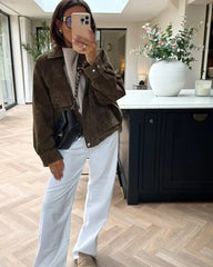Faux Leather Patch Pocket Bomber Jacket