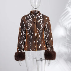 Leopard Print Fur Trim Jacket