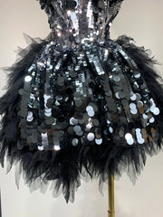 Strapless Sequin Feather Mini Dress