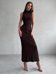 Sleeveless turtleneck ribbed knit maxi dress in elegant design for women.