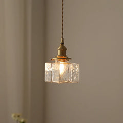 Retro Small Copper Hanging Glass Pendant Lamp