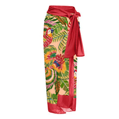 One-Shoulder Swimsuit with Oversized Flower Detail and Matching Printed Sarong Set