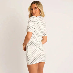Mock Neck Lace Hollow Out Trim Mini Dress