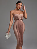 Tassel Bandage Dress Women Strapless Elegant Midi Dress