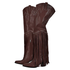 Fringed Pointed Toe Heeled Boots