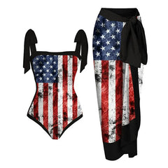 Floral Print Tie-Strap Bikini and Sarong Set