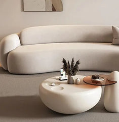 Round White Minimalist Coffee Tables With Side Tables