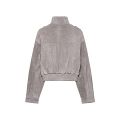 Gray Faux Suede Cropped Cargo Jacket
