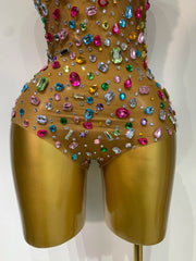 Rhinestone Mesh See-Through Bodysuit