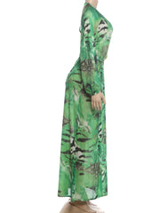 Tiger Print Deep V Maxi Dress