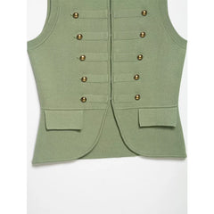 Button Detail Knit Military Vest Crop Top