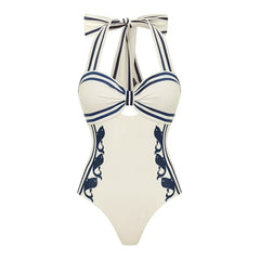 Striped Halter Bow Bikini Top and High-Waisted Shorts Set