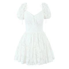 White dress with ruffled sleeves on a white background