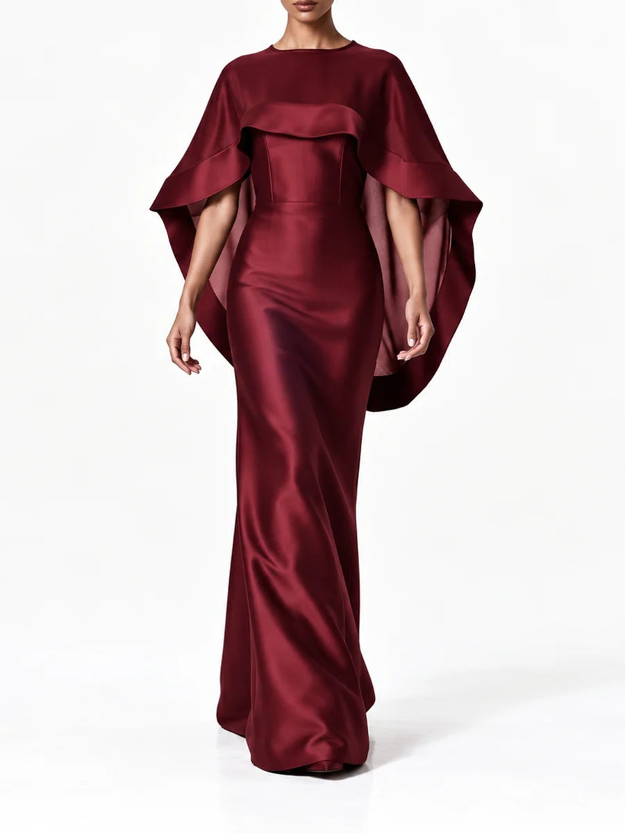 Burgundy Cape Overlay Maxi Dress
