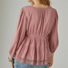 Lace Long Sleeve Wrap Peplum Top