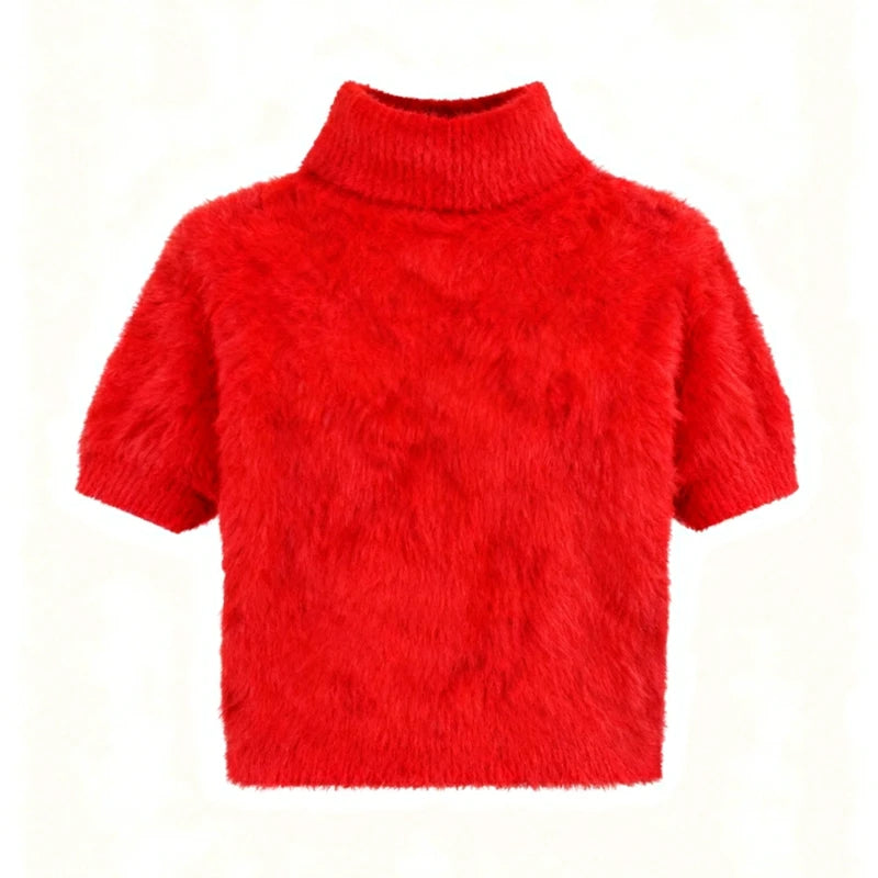 Red textured sweater on a white background