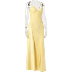 Satin Spaghetti Strap V-Neck Maxi Dress