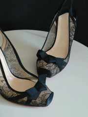 Lace Bow Slingback Heels Dress