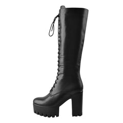 Platform Lace Up Round Toe Boots