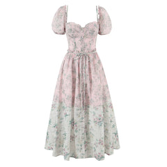 Floral dress with puff sleeves on a white background