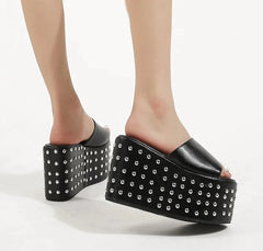 Rivet Design Platform Wedge High Heel Ladies Gothic Punk Shoes