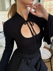 Mock Neck Cutout Bell Sleeve Top