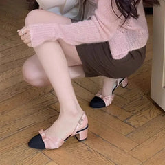Bow Slingback Mid Heel Pumps