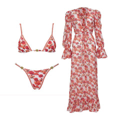 Floral Print Bikini and Beachwear Set