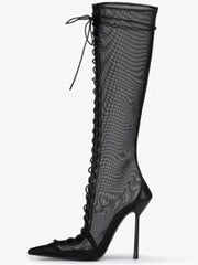 Lace Up Knee High Heel Boots