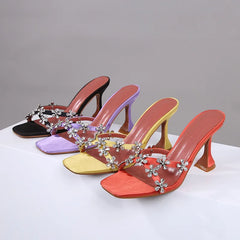 Sunflower crystal buckle high heeled Sandals