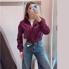 Stand Collar Ribbed Bomber Jacket