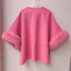 Fox Fur Cuff Oversize Woolen Coat Cashmere Outwear