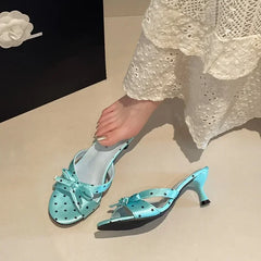 Polka Dot Bow Kitten Heel Mules