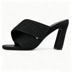 Woven Square Toe Heeled Slippers