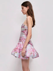 Floral strapless ruched mini dress side view