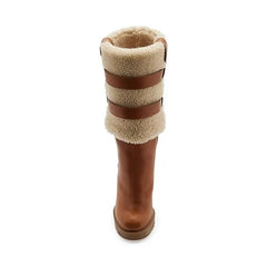 Brown Suede Boots Round Toe Lambswool Mid-Calf Booties