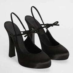 Butterfly Knot Satin Pleated Platform Pumps