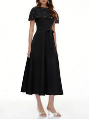 Embellished Cape A-Line Midi Dress