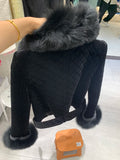 Women's Fox Fur Collar Detachable Velvet Motorcycle Jacket