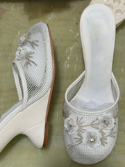 Embellished Mesh Wedge Mule Shoes