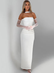 White Scarf Collar Strapless Off-shoulder Long Dress