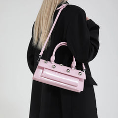 Riveted PU Leather Top Handle Bag
