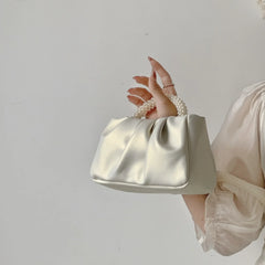 Gathered Clutch Bag with Pearl Handle