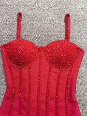 Corset Spaghetti Strap Beaded Fringe Gown