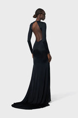 Black evening gown with open back 
