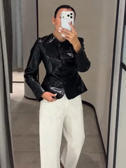 Croc Embossed Faux Leather Jacket