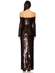 Sleeveless sequin maxi dress with a sculpted neckline