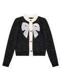 Embroidery Long Sleeves Round Neck Ribbed Trims Cardigan