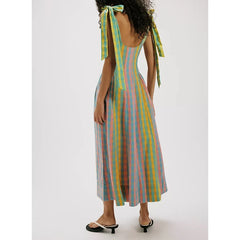 Tie Strap Plaid Midi Dress